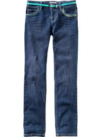 Girls Belted Embroidered Skinny Jeans