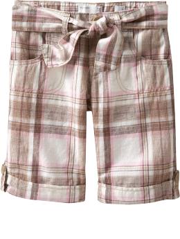 Girls Belted Linen-Blend Bermudas