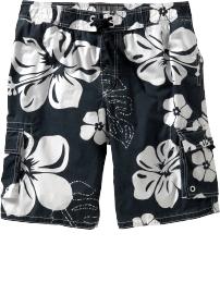 Mens Faded Hibiscus-Print Swim Trunks