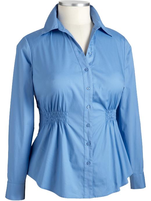 Womens Plus Smocked Button-Front Shirts