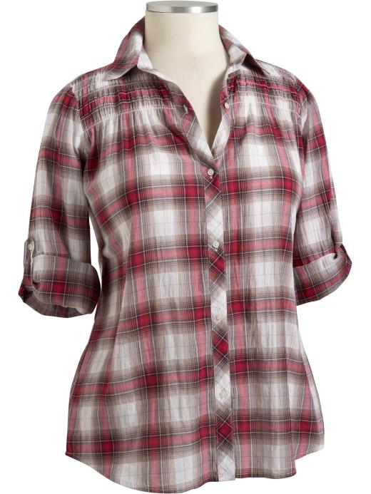 Old Navy Womens Plus Plaid Roll-Up Tops