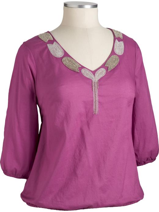Womens Plus Metallic-Bead V-Neck Tunics