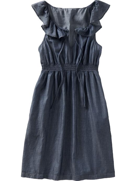 Old Navy Womens Ruffle-Neck Chambray Dresses