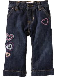 Heart-Embroidered Jeans for Baby