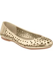 Girls Metallic Faux-Leather Ballet Flats