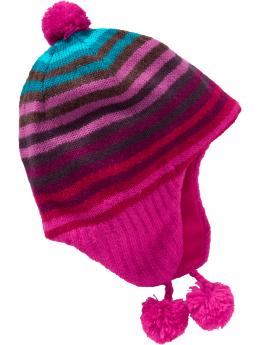 Girls Striped Pom Pom Hats