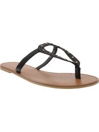 Women's Studded Faux-Leather Thong Sandals