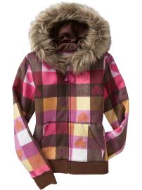 Girls Plaid Faux-Fur Zip Hoodies