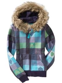 Girls Plaid Faux-Fur Zip Hoodies