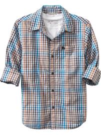 Boys Plaid Poplin Shirts