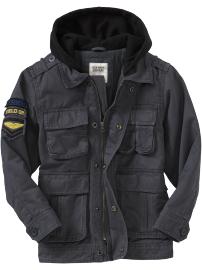Boys Hooded Twill Military Jackets