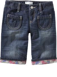 Girls Floral-Cuff Denim Bermudas