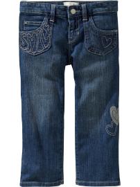 Girls Embroidered "Peace" Denim Capris