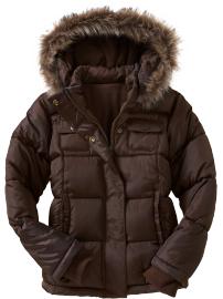 Girls Puff Jackets with Faux-Fur Trimmed Hoods