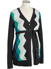Maternity Belted Argyle Cardigans