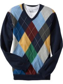 Men's Multicolor-Argyle V-Neck Sweaters