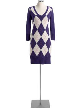 Women's Argyle V-Neck Sweater Dresses