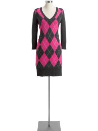 Women's Argyle V-Neck Sweater Dresses