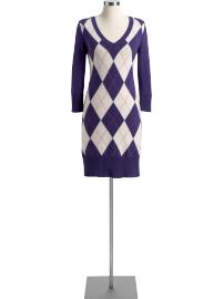 Women's Argyle V-Neck Sweater Dresses
