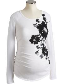 Maternity Shirred Slub-Knit Floral Tees