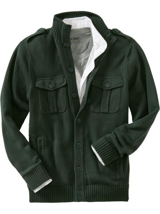 olive green military style cardigan sweater