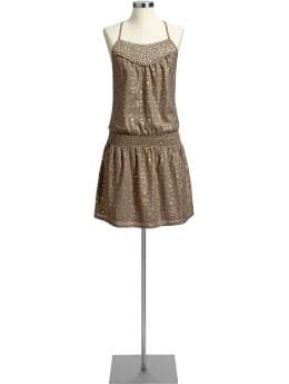 Women's Embellished Drop-Waist Dresses | Old Navy :  a line brown summer metallic