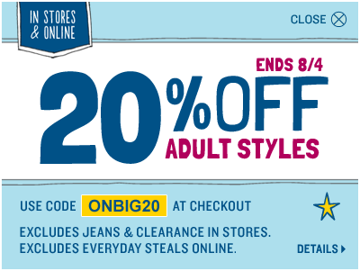 20% Off Adult Styles - Use Code ONBIG20