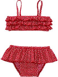 Ruffled Heart-Print Bikinis for Baby