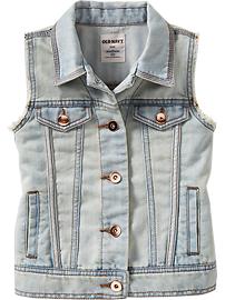 Girls Raw-Edged Denim Vests