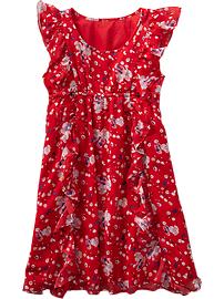 Girls Floral Ruffled Chiffon Dresses