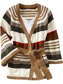 Women's Cropped Stripe Tie-Belt Cardigans