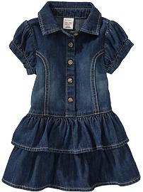 Tiered-Ruffle Denim Dresses for Baby