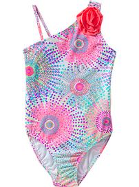 Girls One-Shoulder Rosette Swimsuits