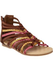Metallic Leather Gladiator Sandals for Baby