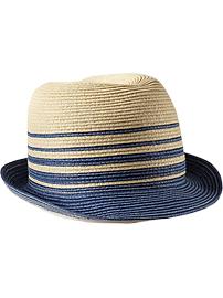 Women's Striped-Straw Fedoras