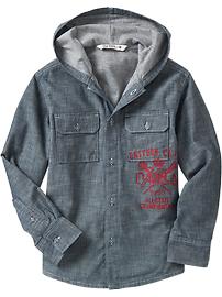 Boys Chambray Hooded Shirt-Jackets