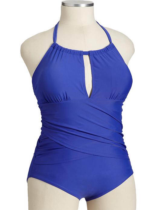 Women's Plus Ruched Slit Neck Swimsuits