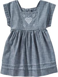 Embroidered-Heart Chambray Dresses for Baby