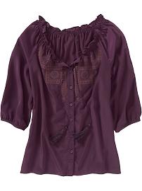 Women's Embroidered Charmeuse Blouses