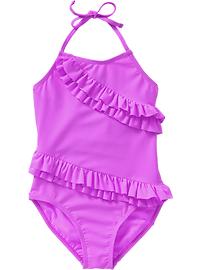 Girls Wrap-Around Ruffle Swimsuits
