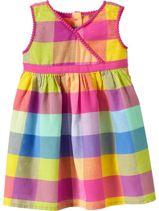 Old Navy Plaid Pom Pom Trim Dresses For Baby
