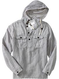 Men's Hooded Striped-Linen Pullovers