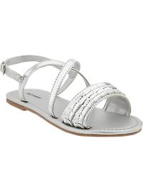 Girls Metallic Ruffled-Strap Sandals