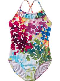 Girls Multi-Print Ruffle Bathing Suits