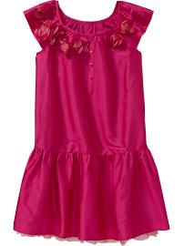 Girls Buttoned Flower-Yoke Ruffle Dresses