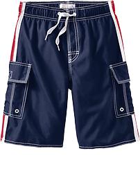 Boys Side-Stripe Cargo Swim Trunks