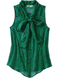 Women's Printed Bow-Tie Chiffon Tops