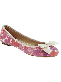 Women's Floral Ribbon Bow-Tie Ballet Flats