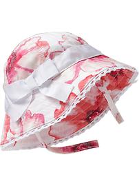 Floral-Print Bow-Ribbon Hats for Baby