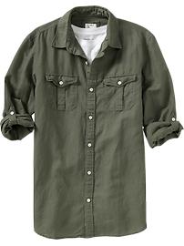 Men's Linen-Blend Roll-Sleeve Shirts